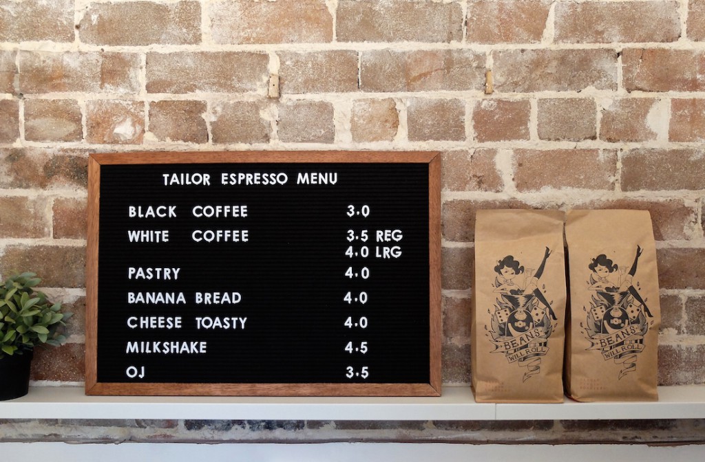 Tailor Espresso menu
